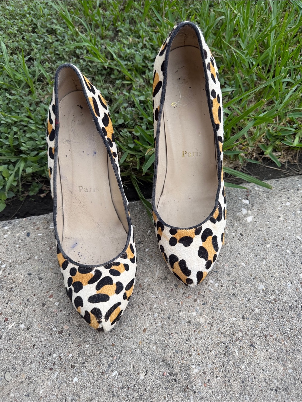 Christina louboutin Leopard Print Pointed Toe Women’s Pumps - Tan & Black